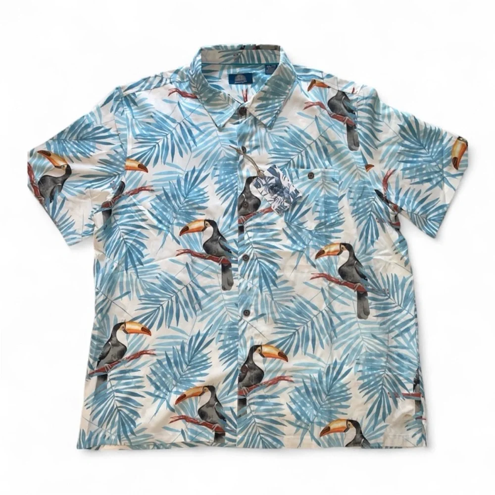Havana Jim Tropical Blue Toucan Print Men's Button Down Shirt - Picture 5 of 5